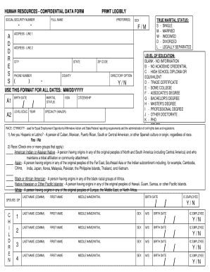 Human Resources Confidential Data Form