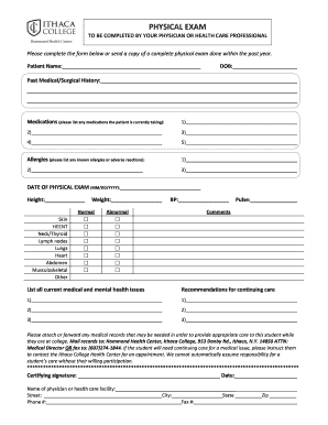 Physical Exam Form