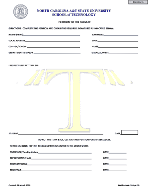North Carolina A&T State University Petition to the Faculty