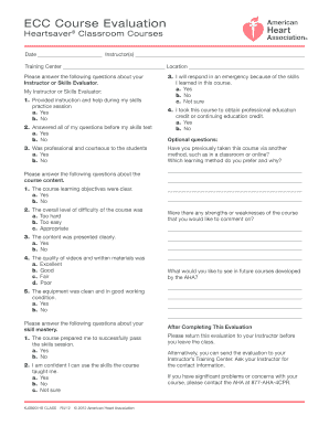 Heartsaver Course Evaluation Form