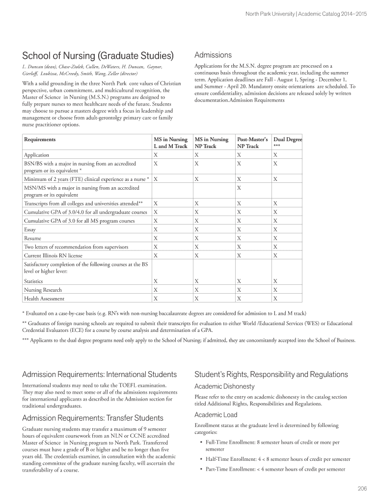 Fillable Online northpark North Park University Academic Catalog