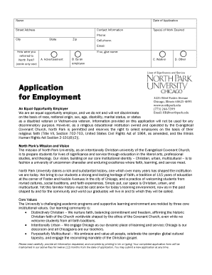 North Park University Employment Application