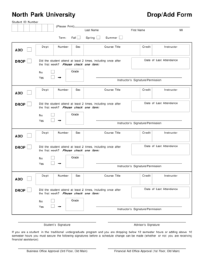 North Park University Drop Add Form