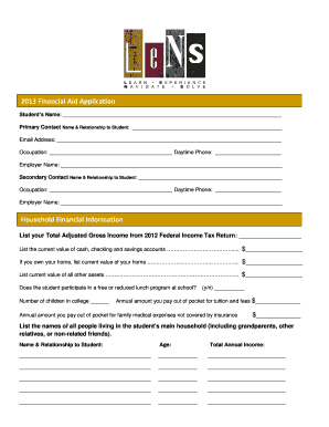 2013 Financial Aid Application