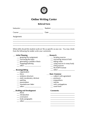 Online Writing Center Referral Form