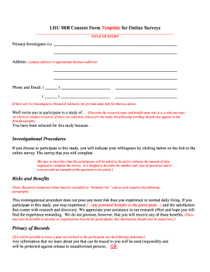 Printable questinnaire templates - Online Survey consent form template - Lock Haven University - lhup