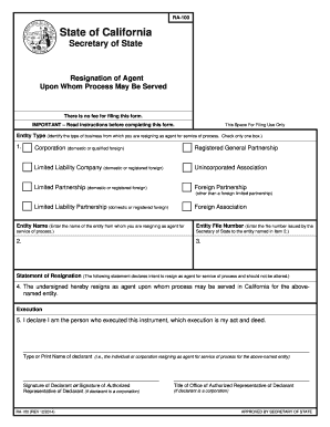 California Resignation of Agent for Service of Process
