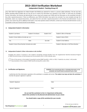 2013–2014 Verification Worksheet