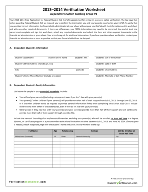 2013–2014 Verification Worksheet