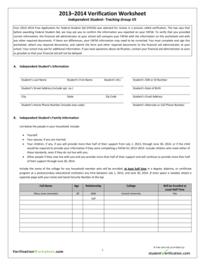 2013–2014 Verification Worksheet