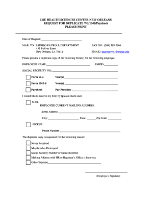 LSU Health Sciences Center W2/1042/Paycheck Request