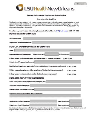 Incidental Employment Request Form