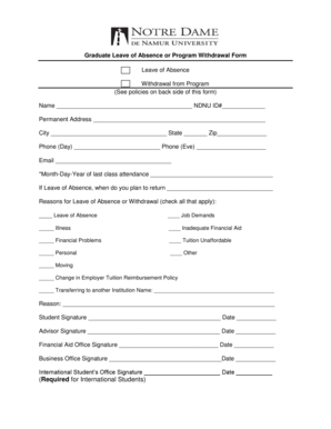 Graduate Leave of Absence or Program Withdrawal Form - ndnu