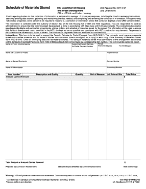Schedule of Materials Stored Form HUD-51003