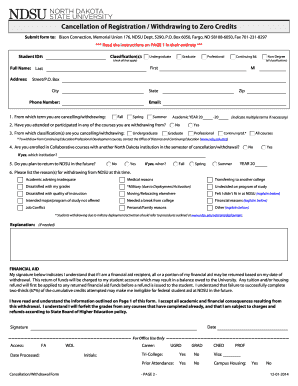 Cancellation of Registration / Withdrawing to Zero Credits