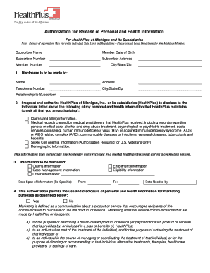 Authorization for Release of Personal and Health Information