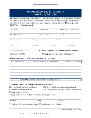 Penn State Nondegree Student Application Form
