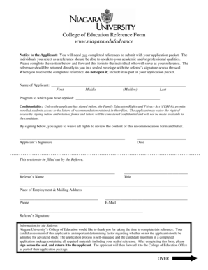 College of Education Reference Form