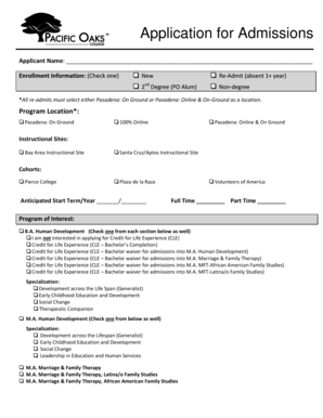 Pacific Oaks College Admission Application