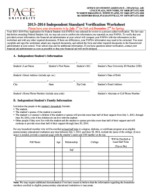 2013–2014 Independent Standard Verification Worksheet