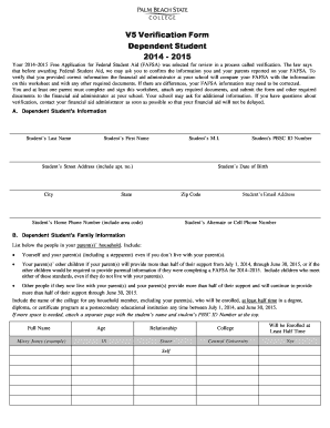 V5 Verification Form 2014-2015