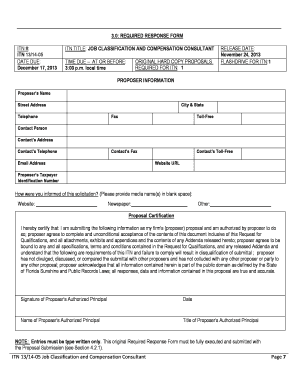 Chp 180 form - Palm Beach State College Purchasing Department, MS# 27 4200 Congress Avenue Lake Worth, FL 33461 Invitation to Negotiate, ITN 13/1405 Job Classification and Compensation Consultant TABLE OF CONTENTS Section 1 - palmbeachstate