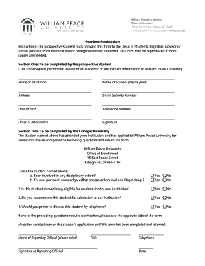 Student Evaluation Form