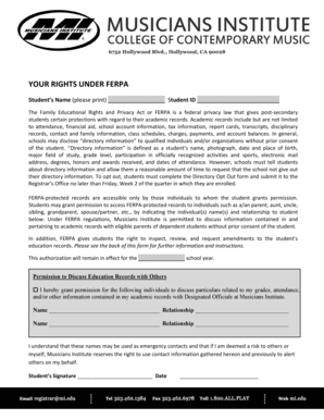 FERPA Student Rights and Authorization Form