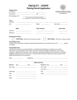 Faculty Staff Parking Permit Application