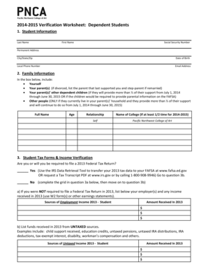 2014-2015 Verification Worksheet: Dependent Students