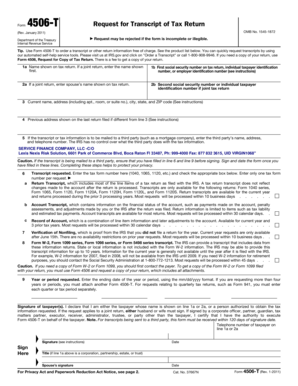IRS Form 4506-T Request for Transcript of Tax Return