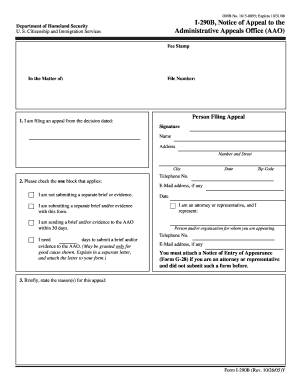 USCIS Form I-290B Notice of Appeal