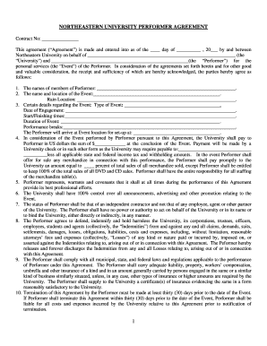 NORTHEASTERN UNIVERSITY PERFORMER AGREEMENT