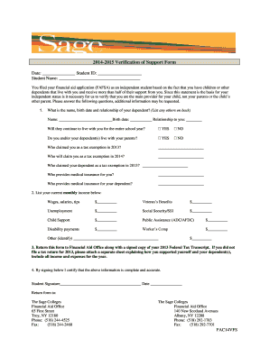 2014-2015 Verification of Support Form - The Sage Colleges - sage