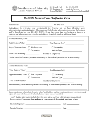 2012/2013 Business/Farm Clarification Form