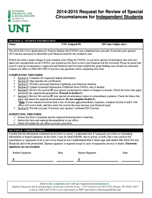 Request for Review of Special Circumstances for Independent Students