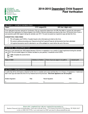 2014-2015 Dependent Child Support Paid Verification