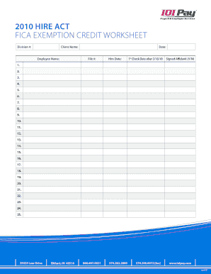 FICA Exemption Credit Worksheet