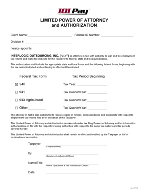 Limited Power of Attorney for Tax Filing