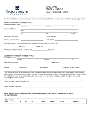 Federal Parent Loan Request Form