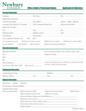 Newbury College Application for Admission