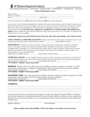 Supplemental Financial Aid Information Asset Verification Form
