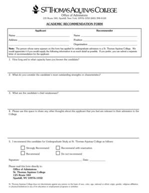 Academic Recommendation Form