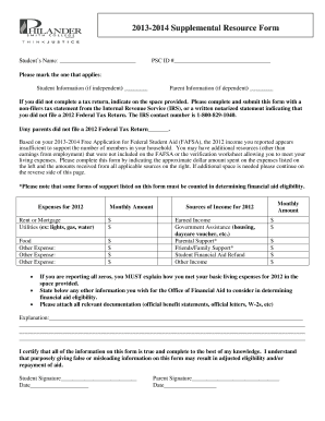 2013-2014 Supplemental Resource Form