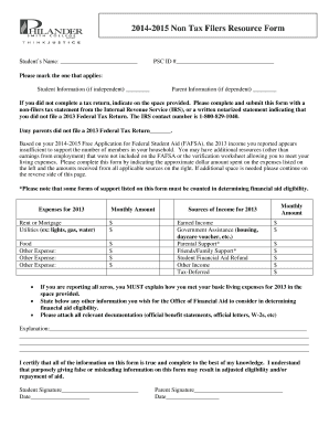 2014-2015 Non-Tax Filers Resource Form