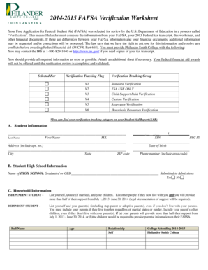 2014-2015 FAFSA Verification Worksheet