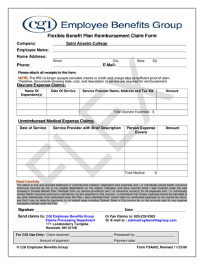 Flexible Benefit Plan Reimbursement Claim Form