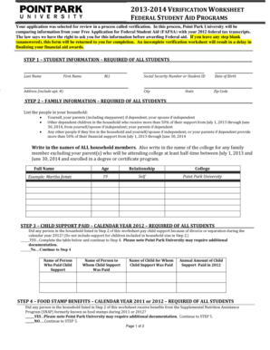 2013-2014 Verification Worksheet