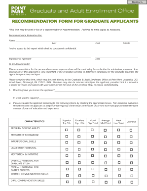 Graduate Applicant Recommendation Form
