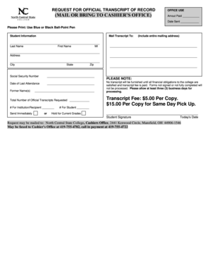 Request for Official Transcript